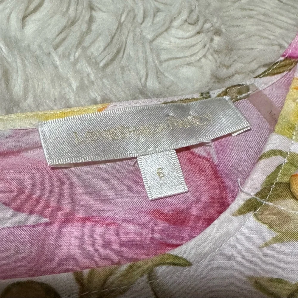 LoveShackFancy Floral Mini Dress in White with Pink & Yellow Blooms - Picture 5 of 7